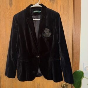 Vintage Lauren Ralph Lauren Black Velvet Suit Jacket Bullion Patch